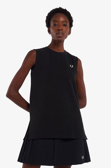 Black Fred Perry Sleeveless Ringer Women's T Shirts | PH 2044DFMN